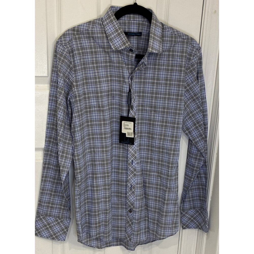 NWT Zachary Prell Schuette Grey Plaid Cotton Button-Up Shirt Men’s Size S